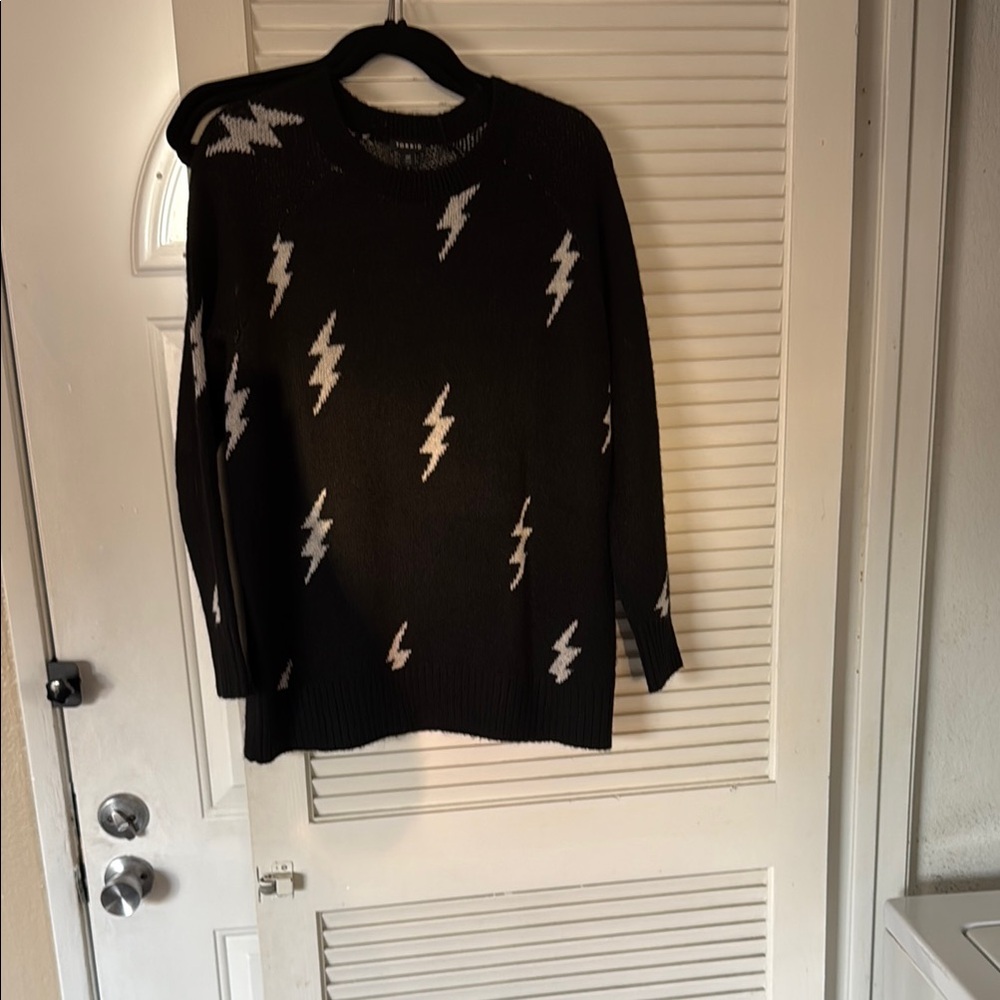 Black Sweater with White Lightning Bolt Pattern